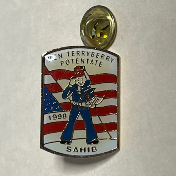 VTG 1998 Ken TerryBerry Potentate Sahib Shriners Lapel Hat Pin Red White Blue - Picture 3 of 6
